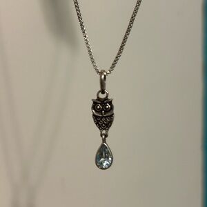 925s Sterling Silver Blue Topaz OWL pendant